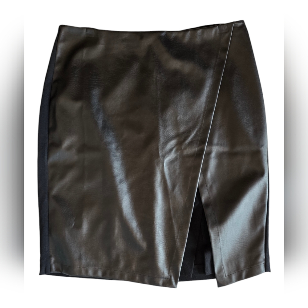 WHBM Black Faux Leather Knit Fabric Pencil Skirt 14